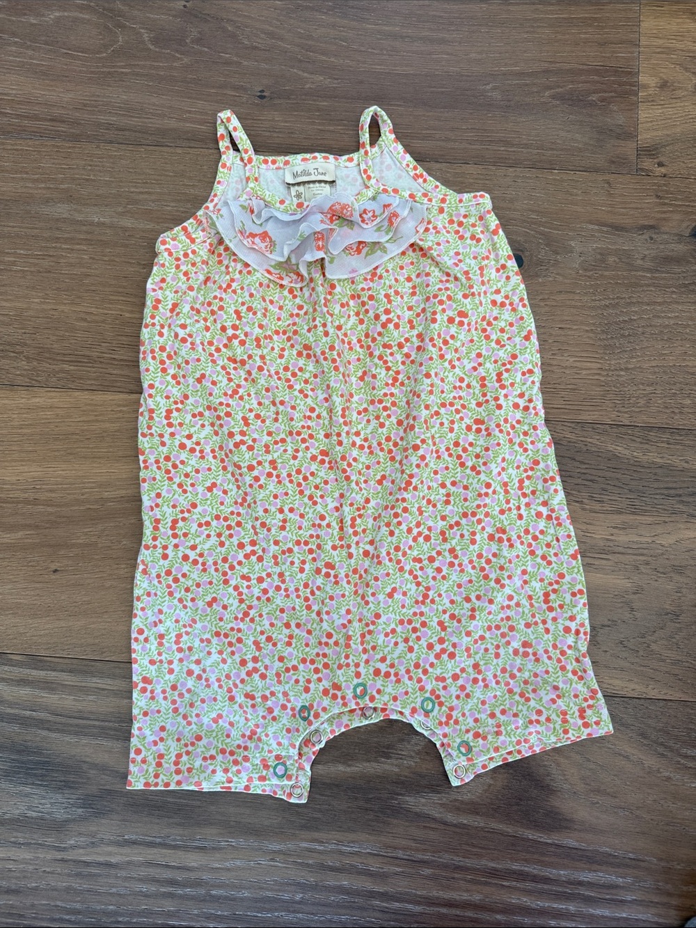 Matilda Jane Coral & Light Green Floral Ruffle Romper 12-18 months